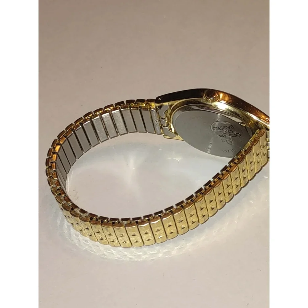 LTD Quartz Watch Gold Tone Black Dial Expansion Band M.Z. Berger BEZ114 WORKS